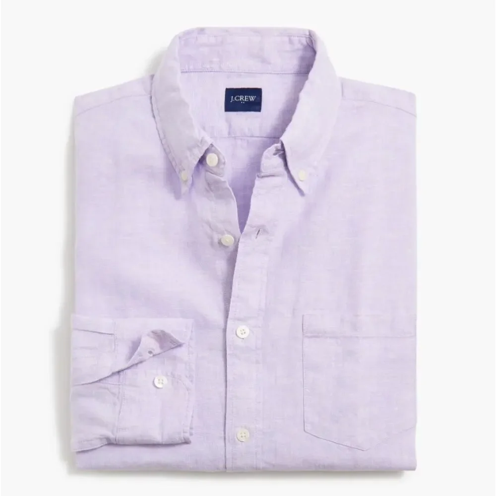 J.Crew Classic Fit Linen Shirt Mens M Purple Button Up Long Sleeve Lightweight